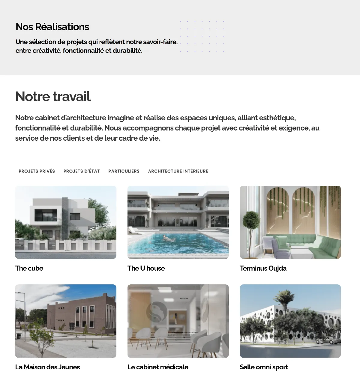 Version mobile du portfolio du cabinet d’architecte